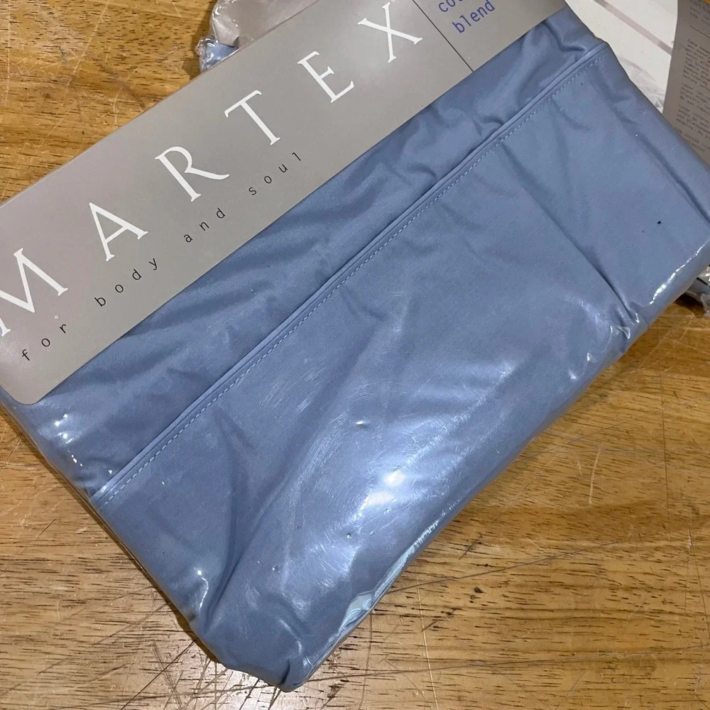 Martex Twin Sheet Set Light‎ Blue 250 TC Cotton Blend Flat & Deep Fitted Vtg Y2K